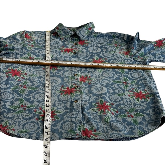 Vintage Westbound Christmas Denim Shirt Button Up Poinsettia, Retro - Picture 4 of 13